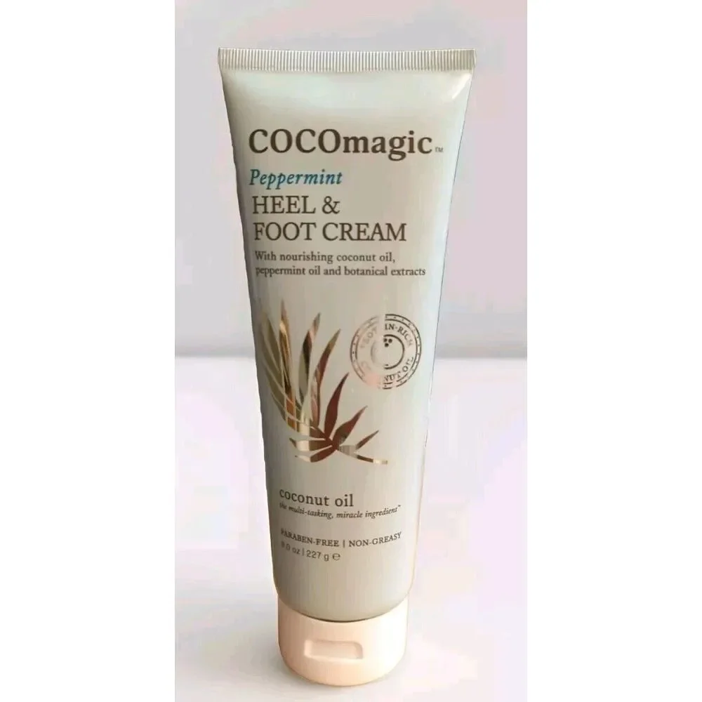 COCOmagic Peppermint Heel & Foot Cream Coconut Oil ParabenFree NonGreasy Formula